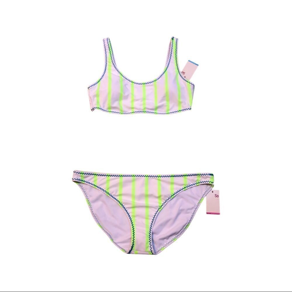 SO Bikini Bathing suit- green and white Top size L, bottoms size XXL
